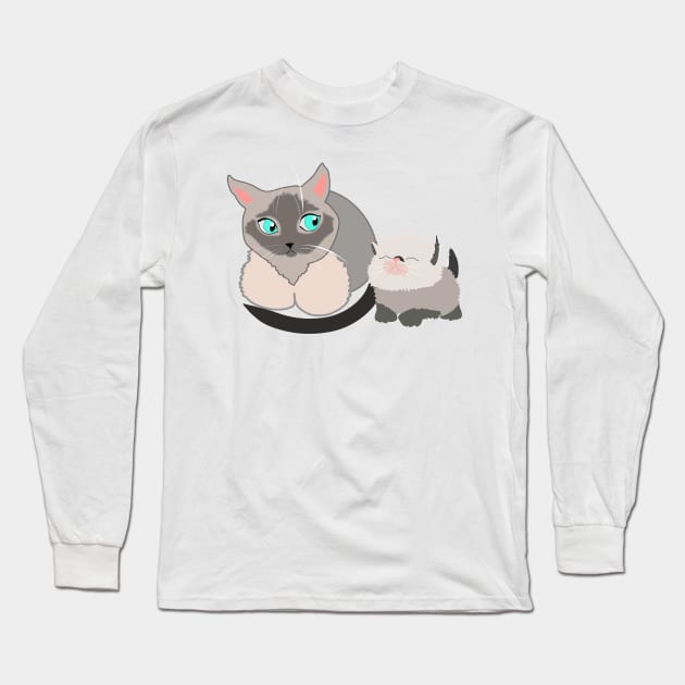 Mother cat and kitten siamese cats Long Sleeve T-Shirt by Orangerinka